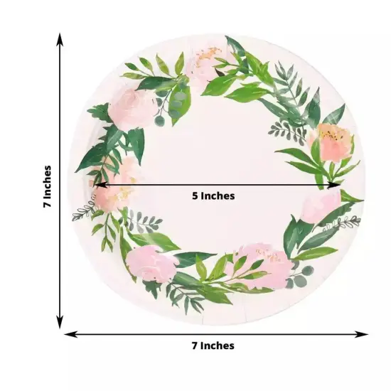 25 White 7" Round Paper Plates with Flower Wreath Design {5}