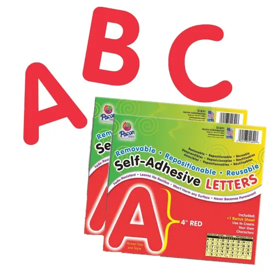 Self-Adhesive Letters, Red, Puffy Font, 4", 78 Characters Per Pack, 2 Packs {1}