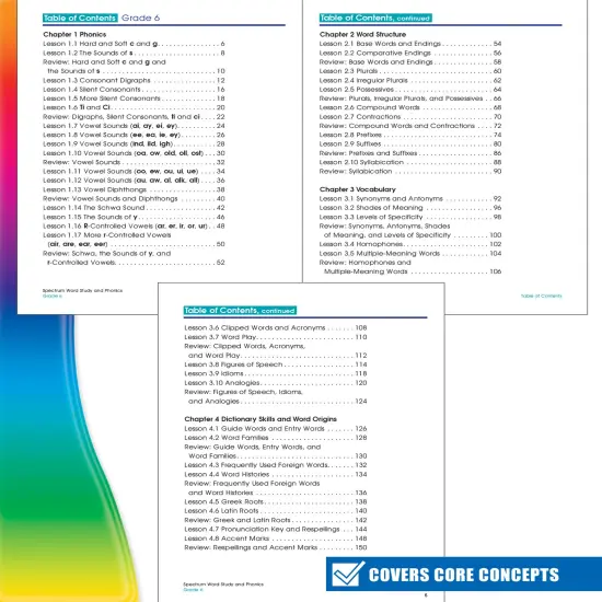 Spectrum Grade 6 Word Study and Phonics Workbook, Middle School Books Covering Vocabulary, Dictionary Skills, Spelling, Digraphs, Roots, Analogies, and More, Language Arts Classroom or Homeschool Curriculum {3}