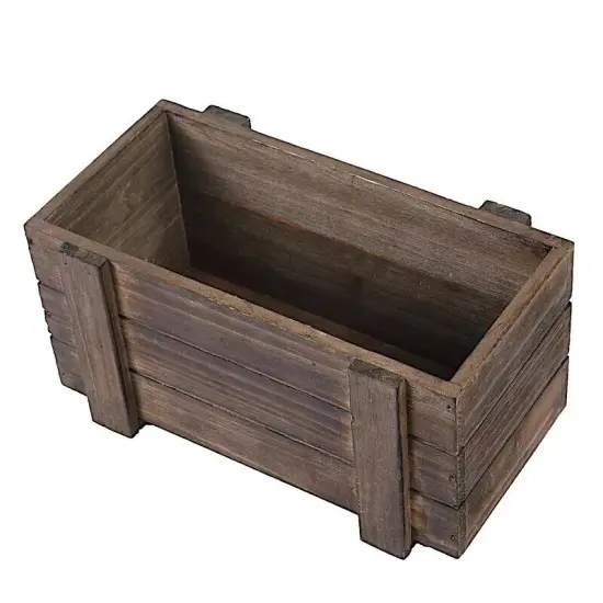 2 DARK BROWN 10x5" Wood Rectangular Boxes Planter Holders {1}