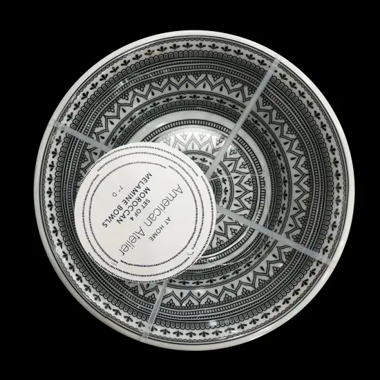 American Atelier Melamine Cereal Bowls Set Of 4 Moroccan Black/White Design {2}