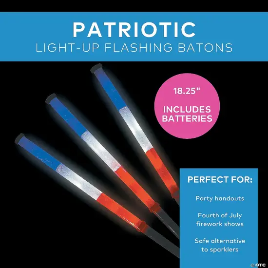 18 1/4" Patriotic Light-Up Flashing Red, White & Blue Plastic Batons - 6 Pc. {2}