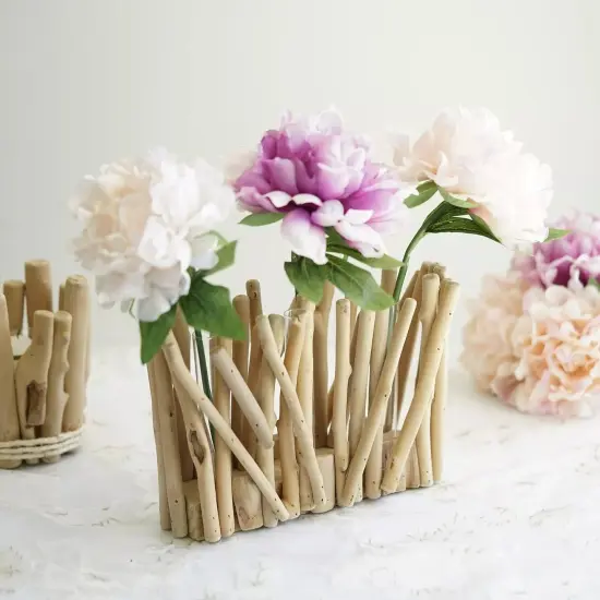 NATURAL 7" tall Wood Rustic Stand Glass Tubes Flower Vase Holder {2}