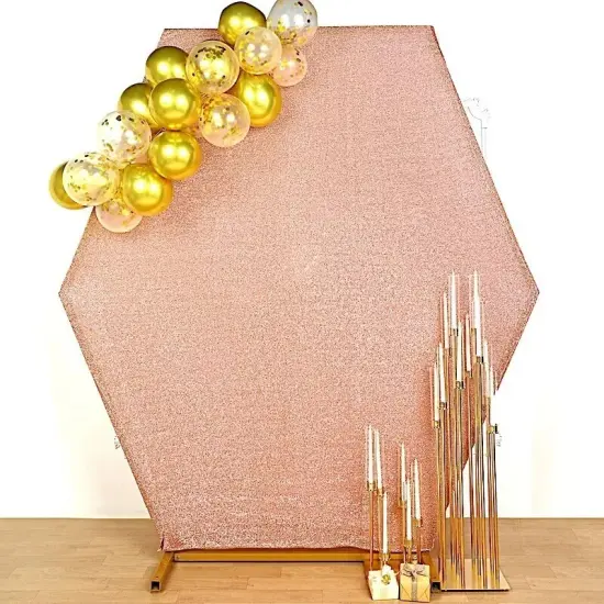 ROSE GOLD 8 ft Metallic Spandex Hexagon STAND COVER {1}