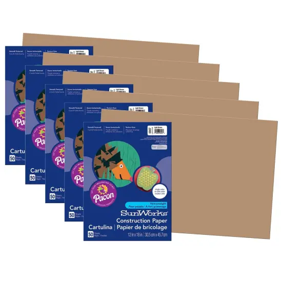 Construction Paper, Light Brown, 12" x 18", 50 Sheets Per Pack, 5 Packs {1}