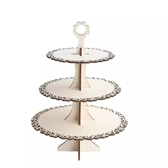 NATURAL 16" Wooden 3 Tier Cupcake Dessert DISPLAY STAND {1}
