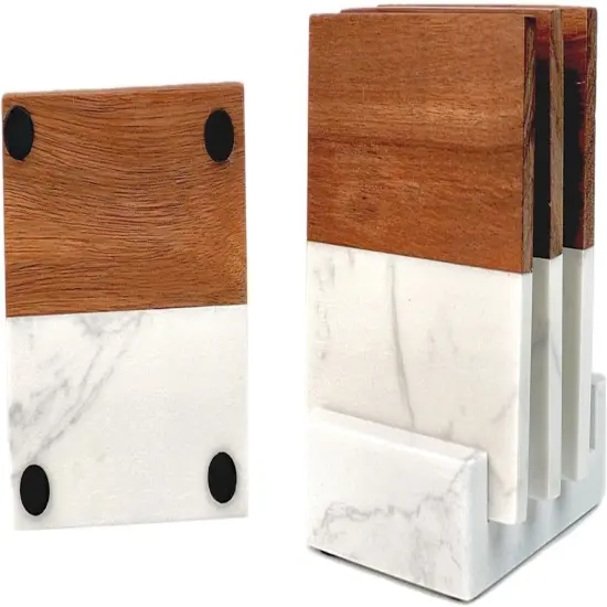 Makerflo Wood Marble Coaster of Heavy Acacia Wood | Craft-Ready for DIY Gifts & Personalization (Laser Engraving, Epoxy, Vinyl, and UV DTF) - Not Suitable for Sublimation {1}