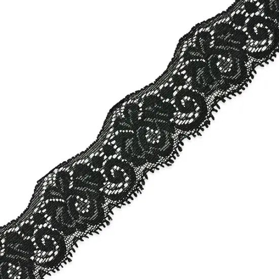10 Yards of Samantha 1 1/2"Stretch Raschel Lace Trim | 10 yard cut Black {1}