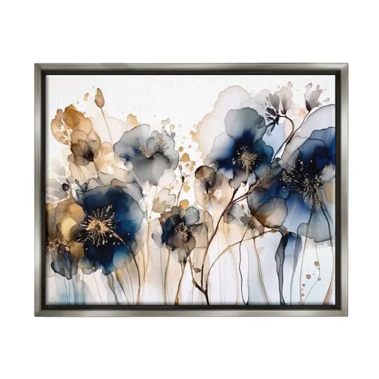 Stupell Industries Navy & Gold Abstraction Framed Floater Canvas Wall Art Gray Floater Frame {1}