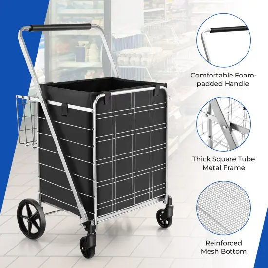 Folding Shopping Cart With Waterproof Liner Wheels And Basket-silver {6}