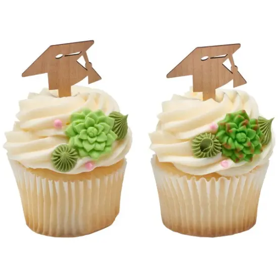 Graduation Wooden hat with tassels Cupcake Cake Pics - set of 12 {6}