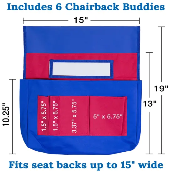 Carson Dellosa 6-Pack Blue and Red Chairback Buddy Pocket Chart Set, 15" x 19" Back of Chair School Supplies Pocket Organizer With Name Tag and 6 Chair Pockets for Classrooms, Classroom Organization {2}