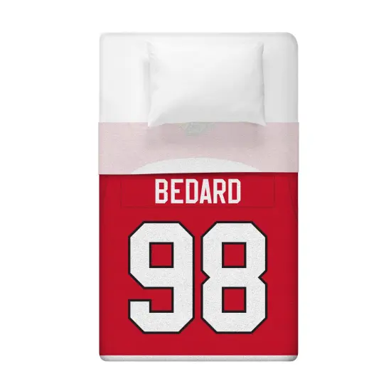 Sleep Squad Chicago Blackhawks Connor Bedard 60&rdquo; x 80&rdquo; Raschel Plush Blanket {4}