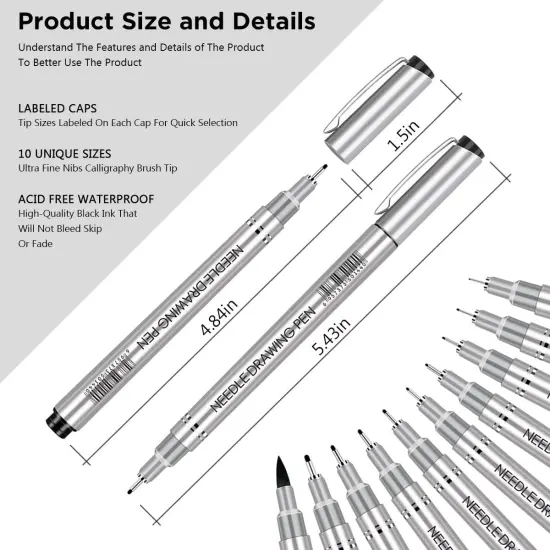 Micro-Pen Fineliner Ink Pens, 10 Size Black Micro Fine Point Drawing Pens Waterproof Archival Ink Multiliner Pens for Artist Illustration, Sketching, Technical Drawing, Anime, Manga {3}