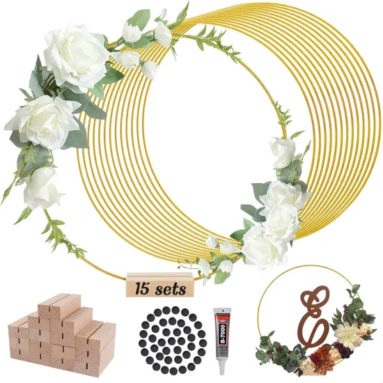 Metal Floral Hoop Wreath Centerpiece Table Decorations with Place Card Holders, Gold Craft Hoop Rings for DIY Wedding Decorations, Wall Hanging Crafts, and Dream Catchers {1}