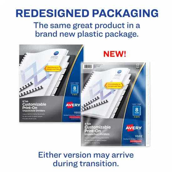 Avery Unpunched Print-On Dividers, 8 Tabs, 5 Sets (11553) {2}