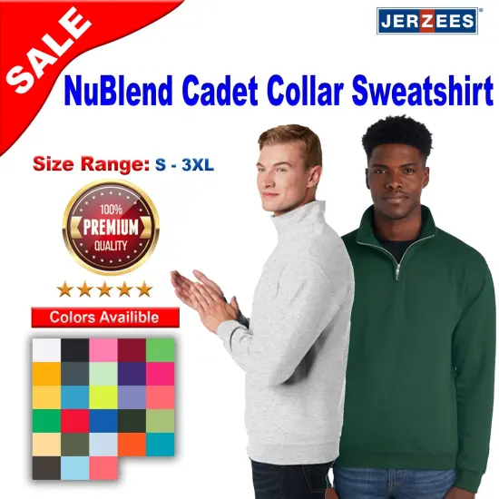 JERZEES&reg; NuBlend 1/4-Zip Cadet Collar Long Sleeve Sweatshirt Ash {2}