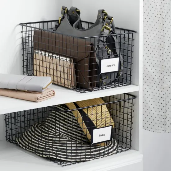 mDesign Wide Bedroom Closet Storage Organizer Basket, Label Slot {2}
