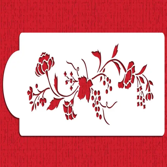 Roses and Berries Cake Stencil Side | C529 by Designer Stencils | Cake Decorating Tools | Baking Stencils for Royal Icing, Airbrush, Dusting Powder | Reusable Plastic Food Grade Stencil for Cakes | Easy to Use & Clean Cake Stencil {1}