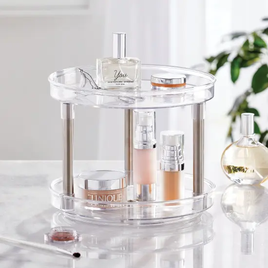 mDesign Spinning 2-Tier Lazy Susan Turntable Bathroom Storage Tower {2}