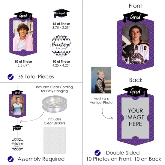 Big Dot of Happiness Purple Graduation Party Vertical Photo Garland 35 Pieces {4}
