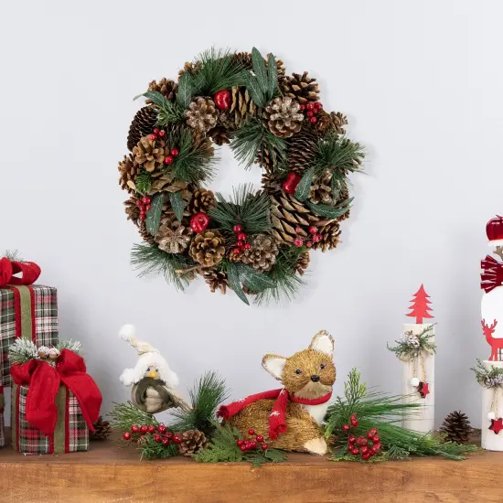 Northlight Green Mixed Foliage and Apple Artificial Christmas Wreath, 13.75-Inch, Unlit Red {3}