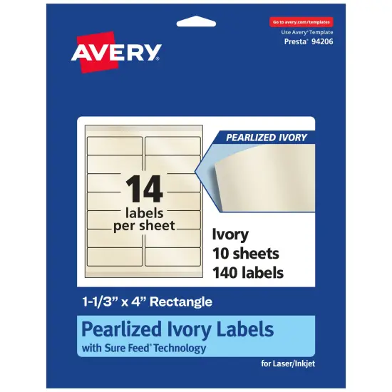 Avery Pearlized Ivory Rectangle Labels with Sure Feed Technology, 1-1/3" x 4" {7}