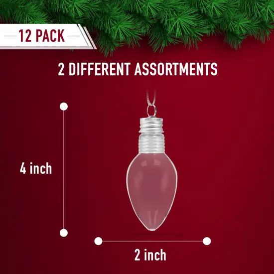 RN'D Toys Clear Fillable Ornaments - Shatterproof Transparent Plastic Craft Ornament Bulb Decorations for DIY Christmas Light Bulb Ornament Set - Pack of 24 {3}