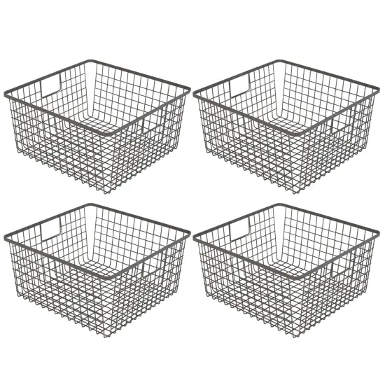 Smart Design Nestable Basket Organizer with Handles - Steel - 12 x 12 x 6 - Gunmetal - Set of 4 {1}