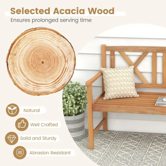 Costway 2-Person BenchPatio Acacia Wood Outdoor Loveseat Chair Garden Natural {6}