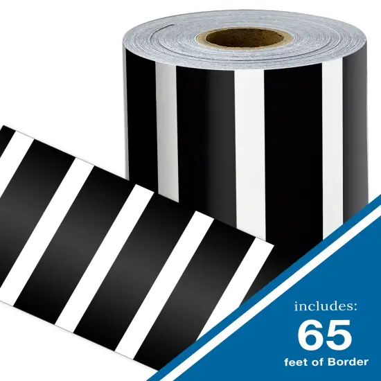 Carson Dellosa 65Ft of Black and White Stripes Bulletin Board Borders, 1 Roll of Trim for Rolling Whiteboard, Posterboard, Party, Office Decorations, and Classroom Decor {2}