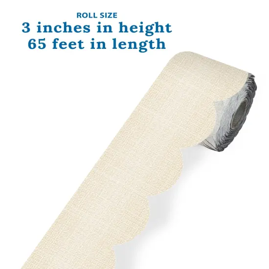 Carson Dellosa Farmhouse 65Ft of White Linen Bulletin Board Borders, 1 Roll of Scalloped Trim for Rolling Whiteboard, Cork and Posterboard, Party, Office Decorations, and Classroom Decor {3}