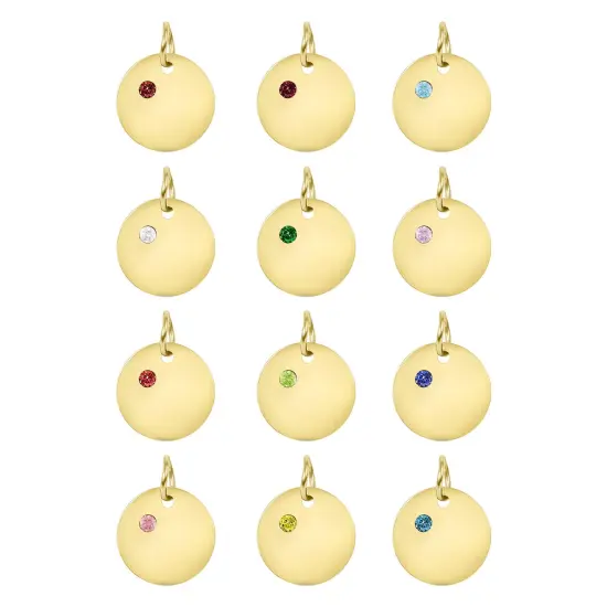 18k PVD Coated CZ Birthstone Polished Stainless Steel Round Pendant August/Peridot {1}