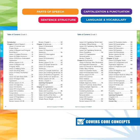 Spectrum Language Arts 5th Grade Workbook, ELA Books for Kids Ages 10-11 Covering Parts of Speech, Vocabulary, English Grammar, Sentence Structure, and More, Classroom or Homeschool Curriculum {2}