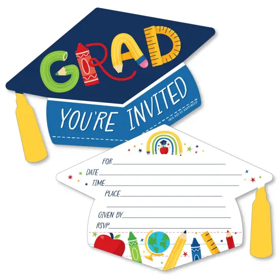 Big Dot of Happiness Elementary Grad - Shaped Fill-In Invitations - Kids Graduation Party Invitation Cards with Envelopes - Set of 12 {1}