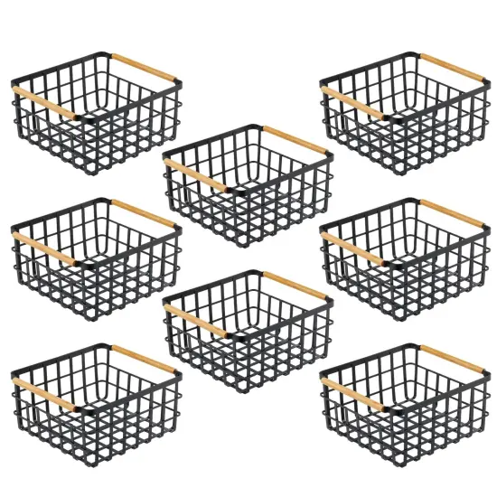 mDesign Metal Wire Organizer Basket, Bamboo Handles {4}
