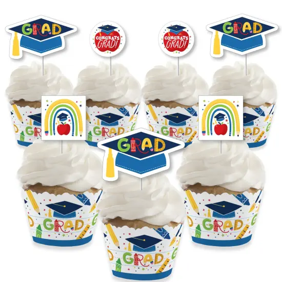 Big Dot of Happiness Elementary Grad - Cupcake Decoration - Kids Graduation Party Cupcake Wrappers and Treat Picks Kit - Set of 24 {1}