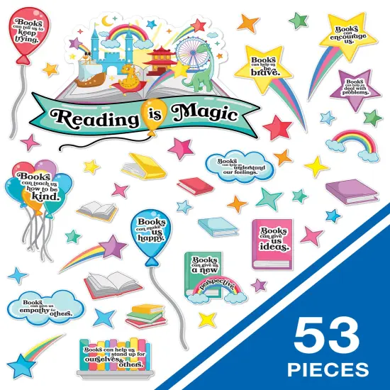 Carson Dellosa 53 pc Bundle Reading is Magic Set, Retro Rainbow, Balloons, Books, and Star Cutouts With Inspirational Quotes for Bulletin Board Classroom Decor {2}