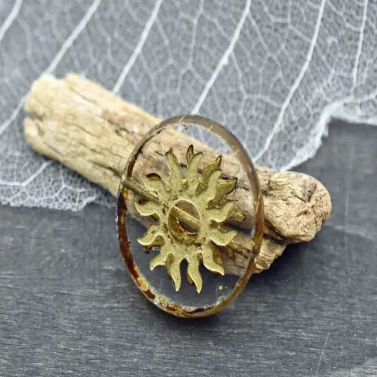 21mm Gold Washed Crystal Picasso Table Cut Sun Design Coin Beads - 2 Beads {5}