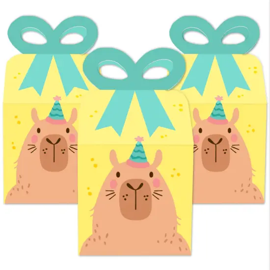 Big Dot of Happiness Capy Birthday - Square Favor Gift Boxes - Capybara Party Bow Boxes - Set of 12 {3}