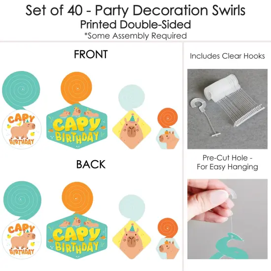 Big Dot of Happiness Capy Birthday - Capybara Party Hanging Decor - Party Decoration Swirls - Set of 40 {7}