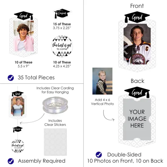 Big Dot of Happiness Black and White Graduation Party Vertical Photo Garland 35 Pieces {4}