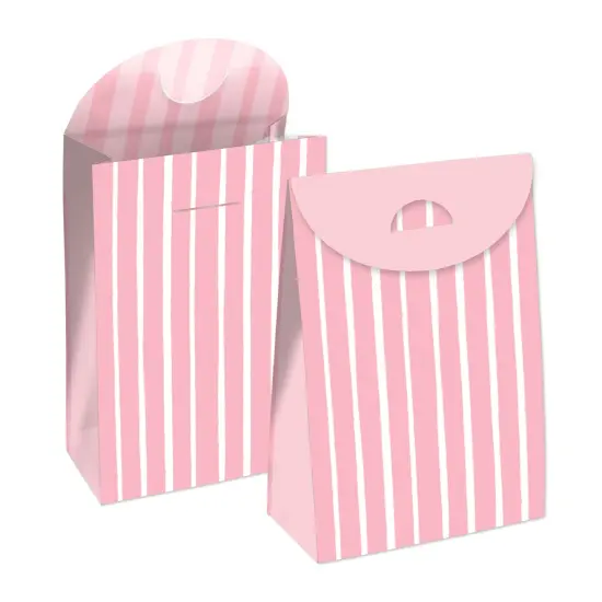 Big Dot of Happiness Pink Stripes - Simple Gift Favor Bags - Party Goodie Boxes - Set of 12 {1}