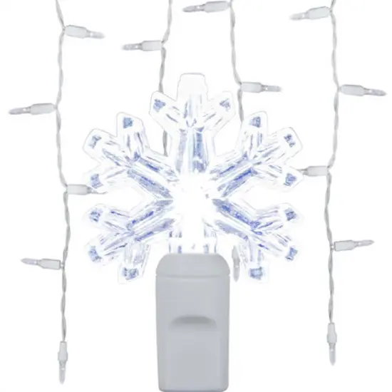 70 Cool White Snowflake LED Icicle Light Set with White Wire {1}