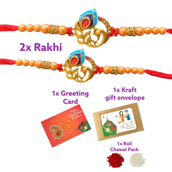 2 Peacock Designer Rakhi for Brother Gift Hamper for Brother Bhai and Bhabhi. Thread Bracelet for Rakshabandhan Raki. Rakasha Bandhan Gifts {5}