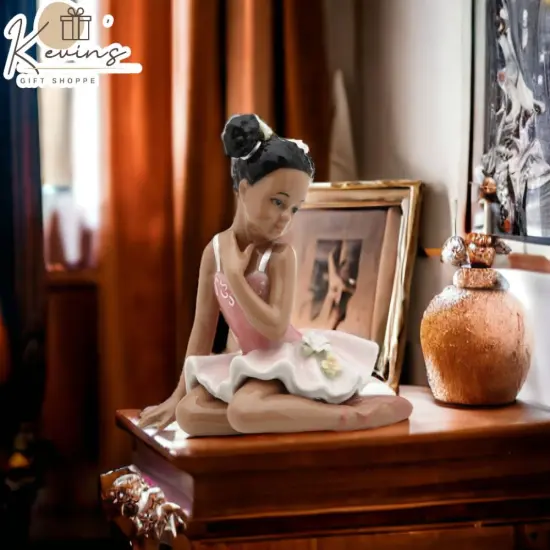Ceramic African American Ballerina Girl In Pink Dress, Home Décor, Gift for Her, Gift for Daughter, Gift for Ballerina Dancer {2}
