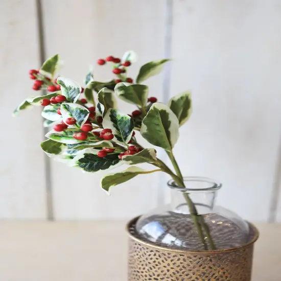 18" Variegated Faux Holly Stem {1}