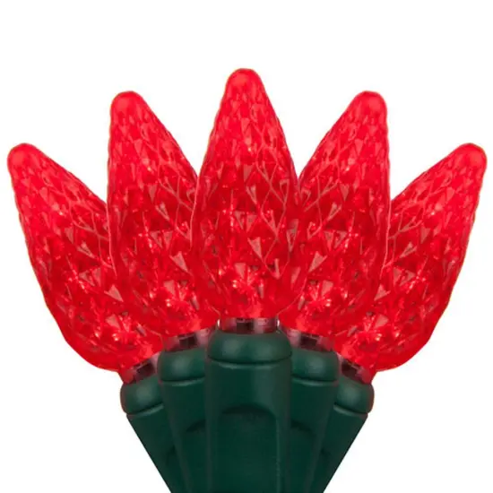 70 Red C6 LED Christmas Lights, Green Wire, 4" Spacing {1}