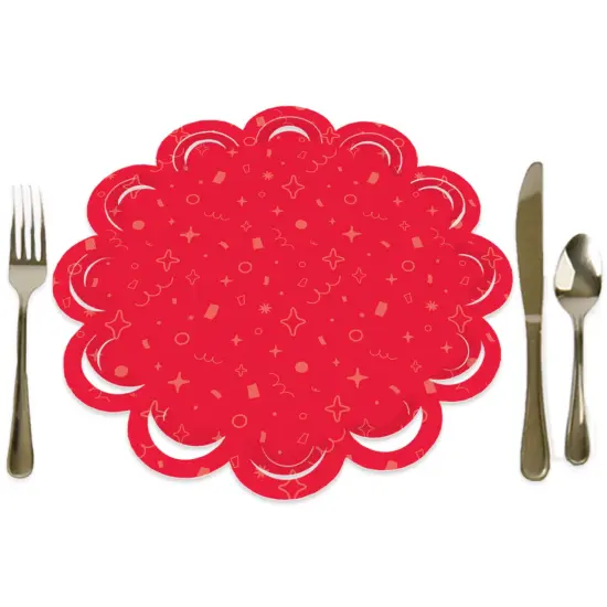Big Dot of Happiness Red Confetti Stars - Simple Party Round Table Decorations - Paper Chargers - Place Setting For 12 {1}