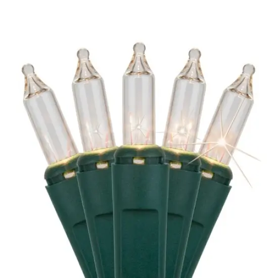 140 Clear Chasing Lights, Green Wire, 4" Spacing {1}